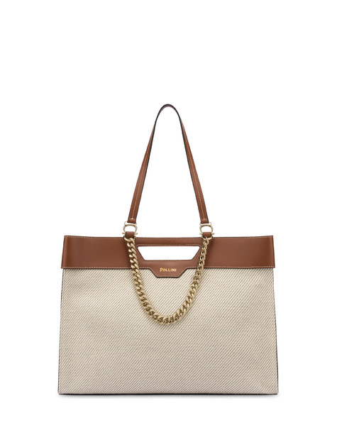 Maggie shopping bag in calfskin and canvas NATURAL/HIDE