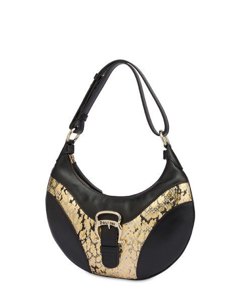 Shoulder bag in calfskin with Cabiria Buckle laminated print GOLD/BLACK