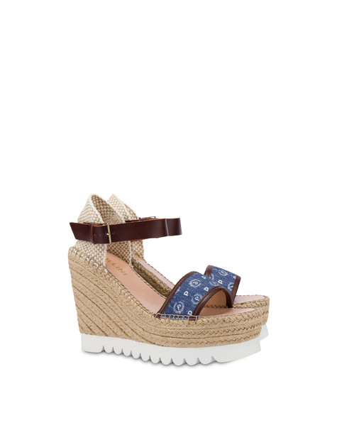 Heritage Denim Jacquard Espadrille-keilsandalen Blau / Braun