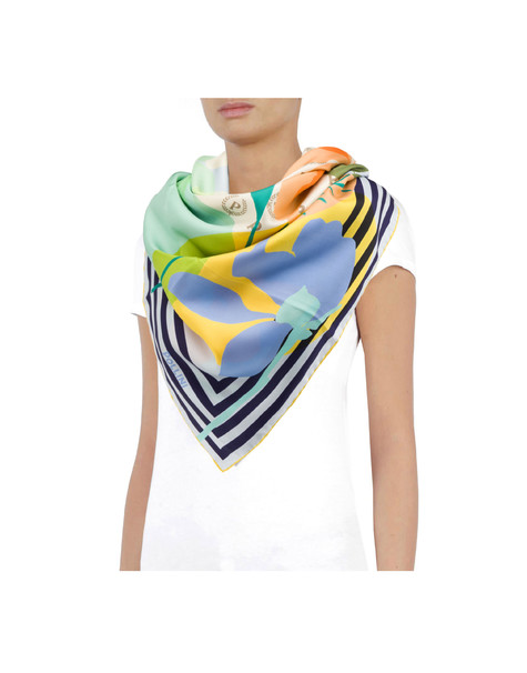 Stripes & Flowers silk scarf LIGHT BLUE