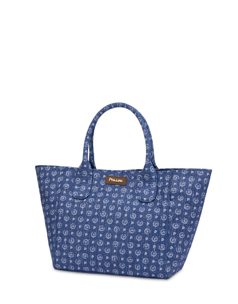 Borsa Tote Heritage Jacquard Small Blu/marrone
