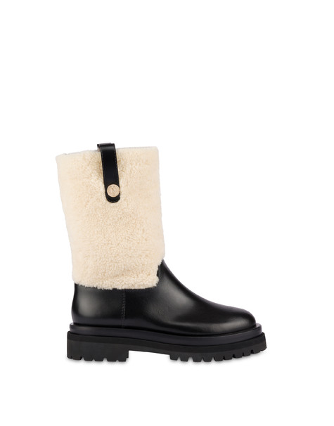 Balkan calfskin and sheepskin ankle boots BLACK/BEIGE