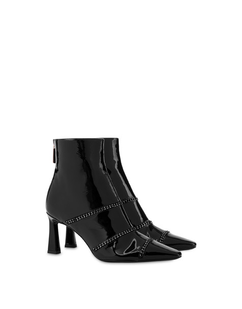 Metal Stripes patent leather ankle boots BLACK