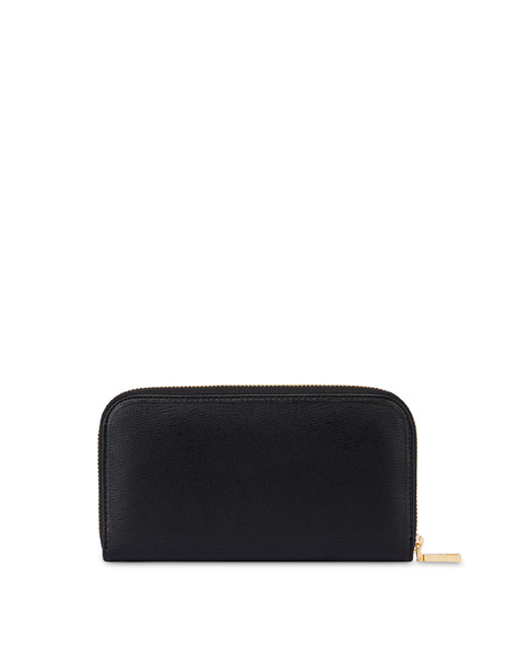 Zip around wallet with weave-print BLACK