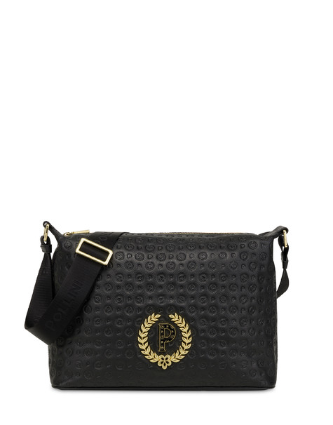 Borsa a spalla con tracolla regolabile Heritage Logo Embossed NERO