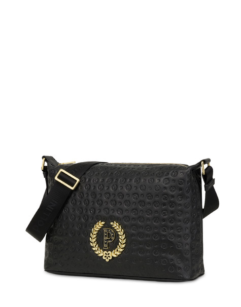 Borsa a spalla con tracolla regolabile Heritage Logo Embossed NERO