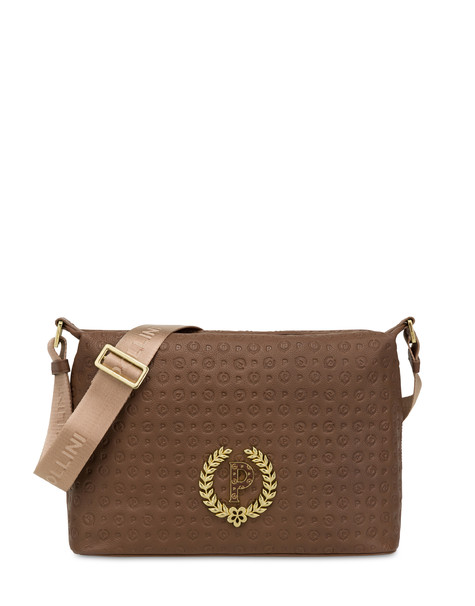 Heritage Logo Embossed shoulder bag with adjustable strap BROWN