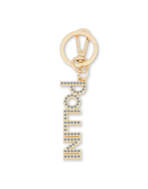Lettering Logo charm keyring with rhinestones GOLD/LIGHT BLUE