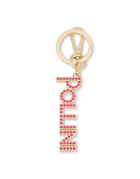 Lettering Logo charm keyring with rhinestones GOLD/FUCHSIA