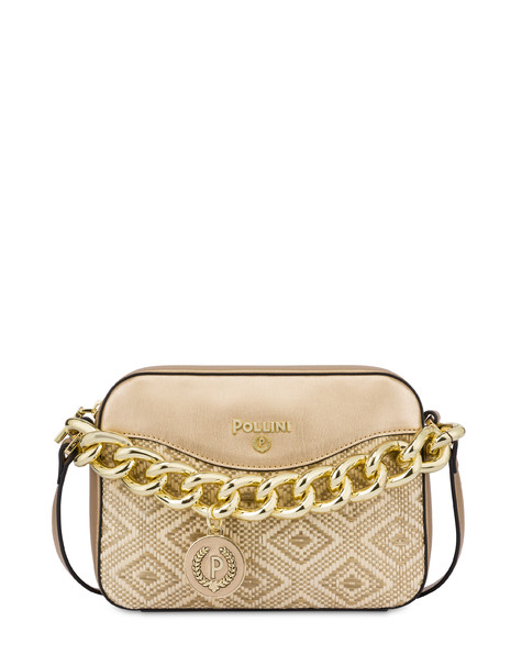 Chain Reaction satchel bag in raffia IVORY/GOLD