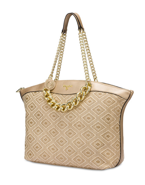 Chain Reaction raffia tote bag IVORY/GOLD