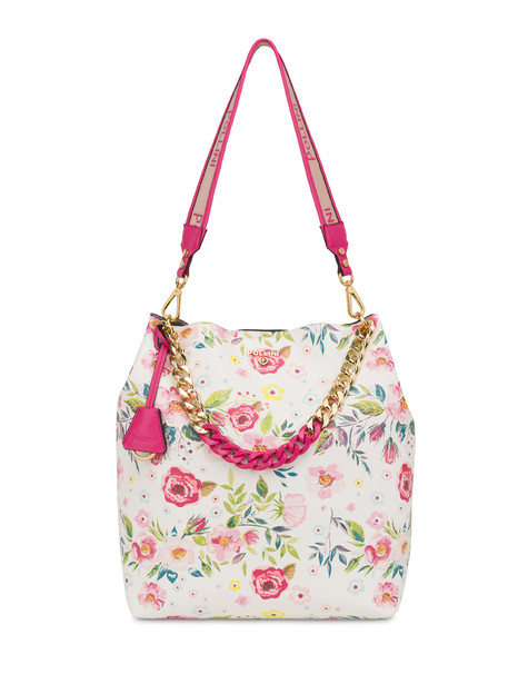 Darlene flower print hobo bag WHITE/FUCHSIA