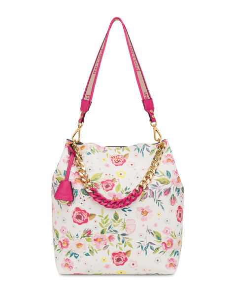 Hobo bag con stampa fiori Darlene BIANCO/FUXIA