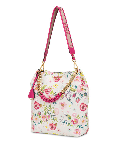Hobo bag con stampa fiori Darlene BIANCO/FUXIA
