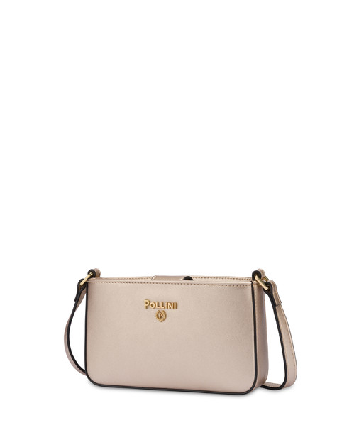 Small laminated crossbody pouch with logo PLATINUM
