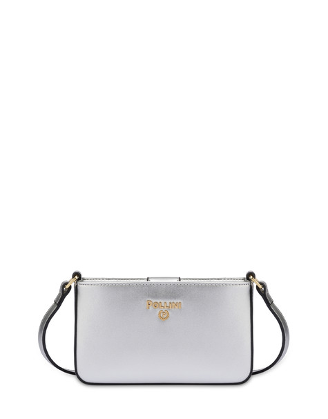 Small laminated crossbody pouch with logo SILVER