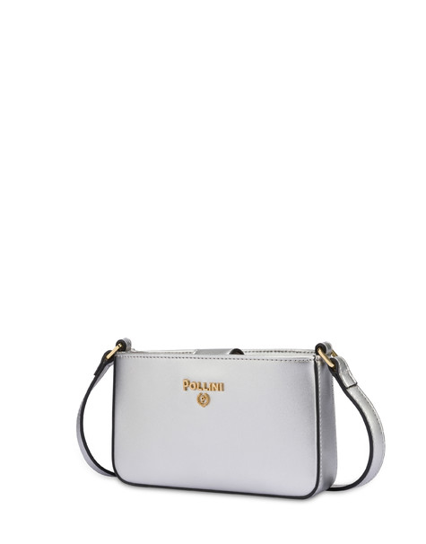 Small laminated crossbody pouch with logo SILVER