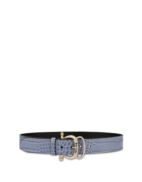 Croc-print calf leather belt SKY BLUE