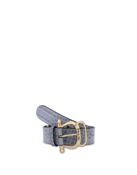 Croc-print calf leather belt SKY BLUE