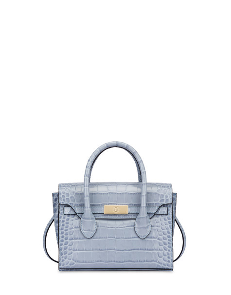 Essence double handle bag in crocodile-print calfskin SKY BLUE