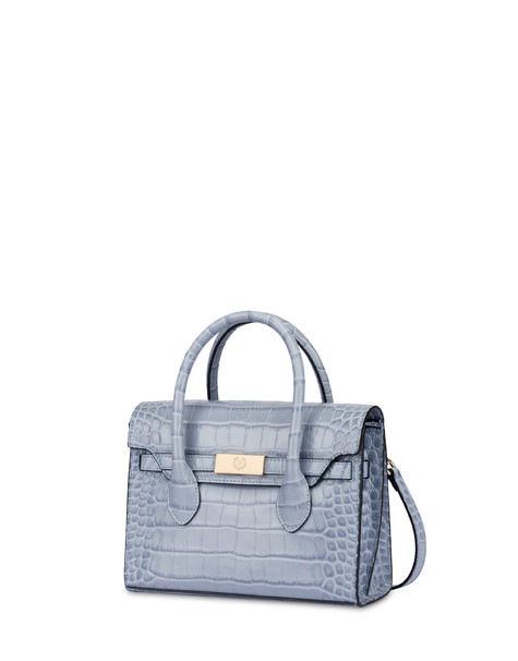 Essence double handle bag in crocodile-print calfskin SKY BLUE