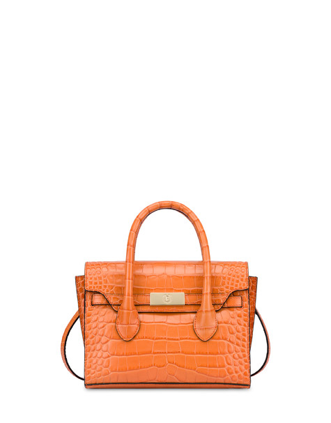 Essence double handle bag in crocodile-print calfskin ORANGE