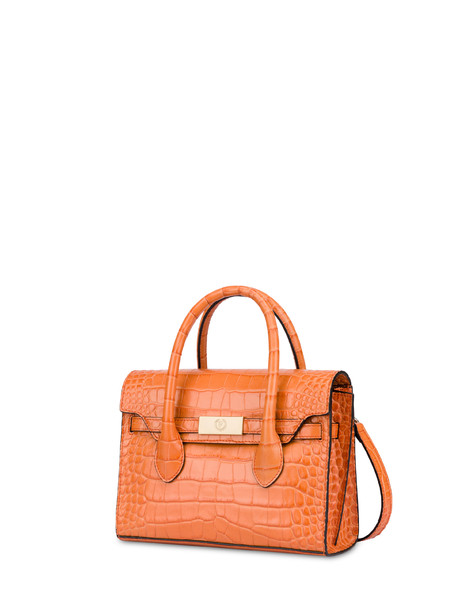 Essence double handle bag in crocodile-print calfskin ORANGE