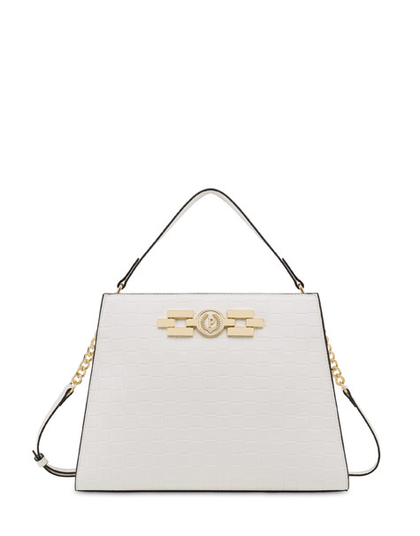 Borsa a mano con stampa intreccio Take your time BIANCO