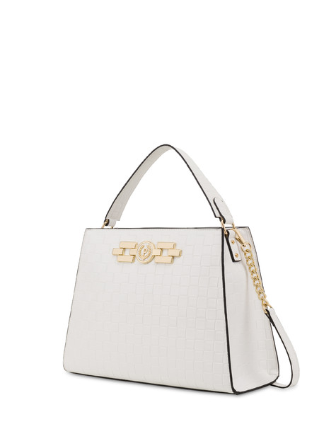 Borsa a mano con stampa intreccio Take your time BIANCO