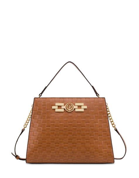 Borsa a mano con stampa intreccio Take your time CUOIO