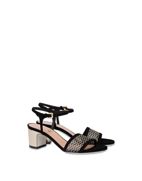 Sandali in camoscio e rete Bling Bling NERO/NERO/PLATINO