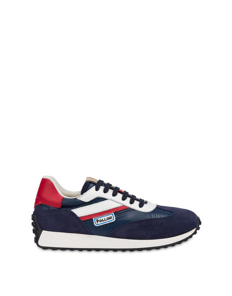 Hunter sneakers in calfskin, nylon and split leather WHITE/RED/BLUE/BLUE