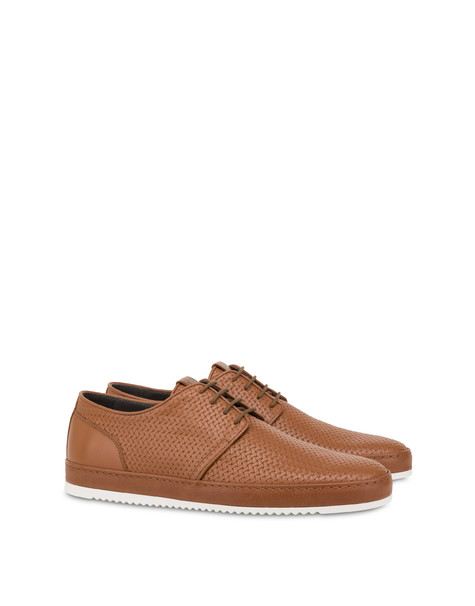 Foxing weave print calfskin derbies HIDE