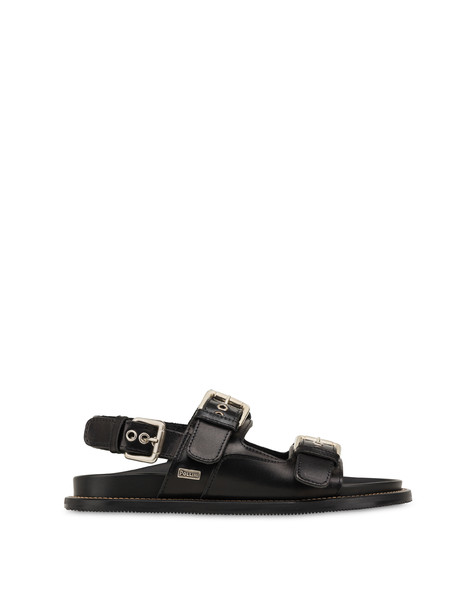 Natural Feeling cowhide sandals with straps BLACK/BLACK
