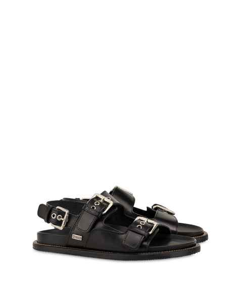 Natural Feeling cowhide sandals with straps BLACK/BLACK
