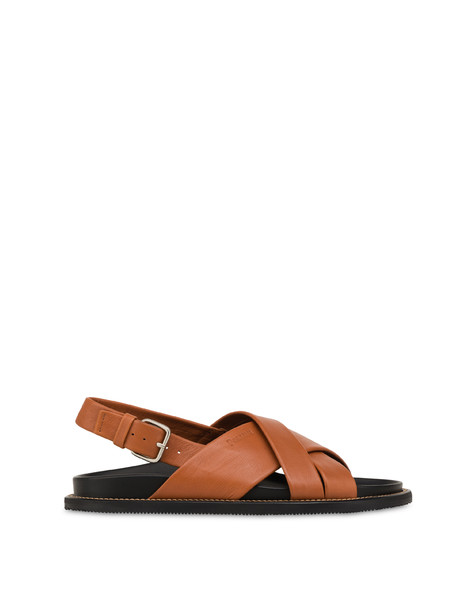 Natural Feeling calfskin crossed sandals HIDE/DARK BROWN