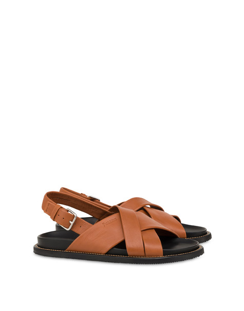 Natural Feeling calfskin crossed sandals HIDE/DARK BROWN