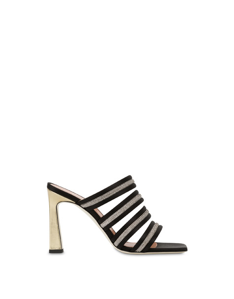 Mules in raso Bling Bling NERO/PLATINO