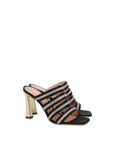 Mules in raso Bling Bling NERO/PLATINO