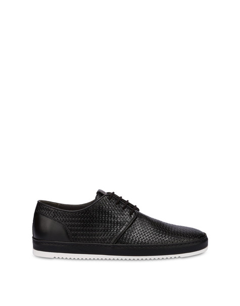 Foxing weave print calfskin derbies BLACK