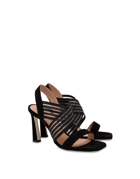Sandali alti in camoscio Bling Bling NERO