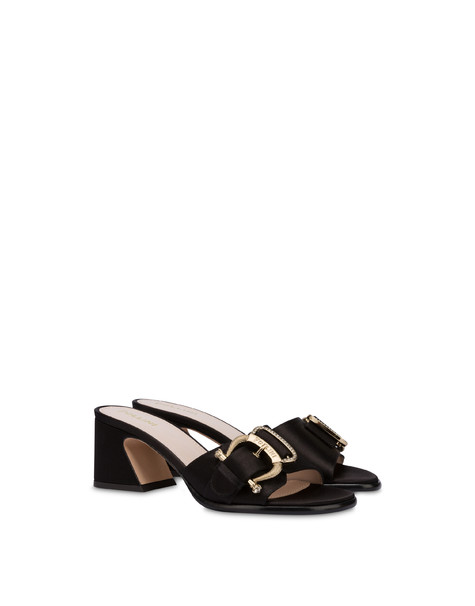 Mules in raso con maxi fibbia Tresor NERO