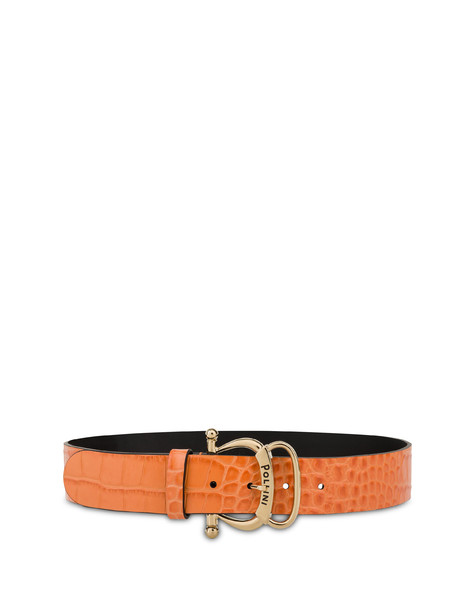 Croc-print calf leather belt ORANGE