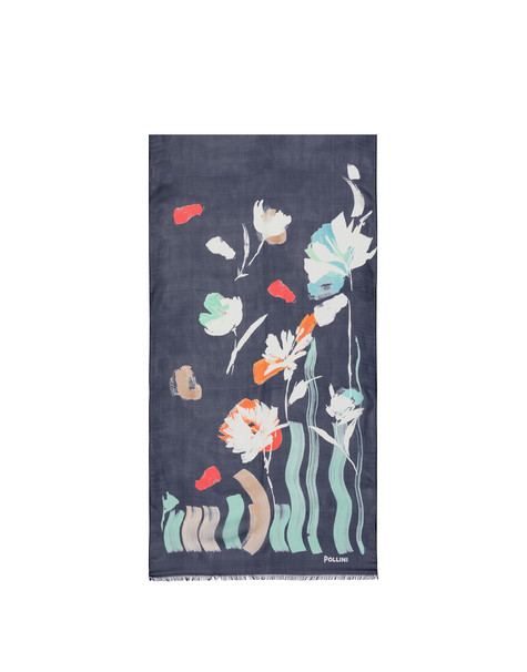 Chiffon stole with painterly flowers WATER COLOUR