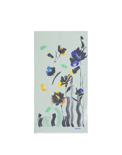 Chiffon stole with painterly flowers BLUE
