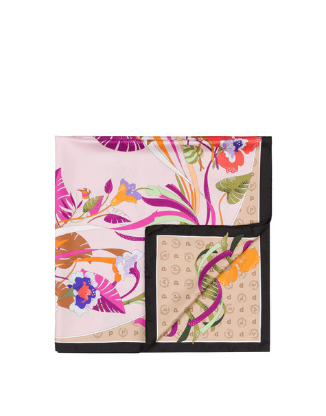 Silk scarf with floral print BLACK