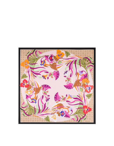 Silk scarf with floral print BLACK