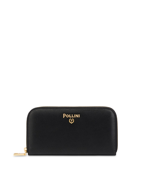 Zip wallet with hand-grained leather effect BLACK