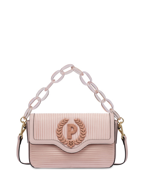 Candy bag in raso plissé con maxi catena NUDE/NUDE
