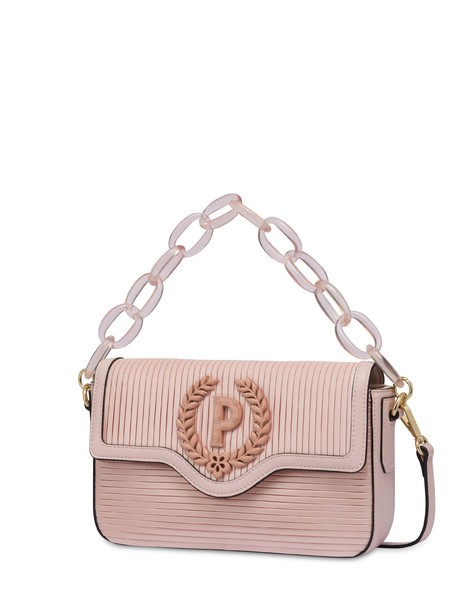 Candy bag in raso plissé con maxi catena NUDE/NUDE